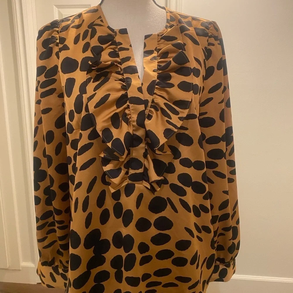J. Crew Women’s Animal Print Ruffles Blouse Long Sleeve Button Down New M